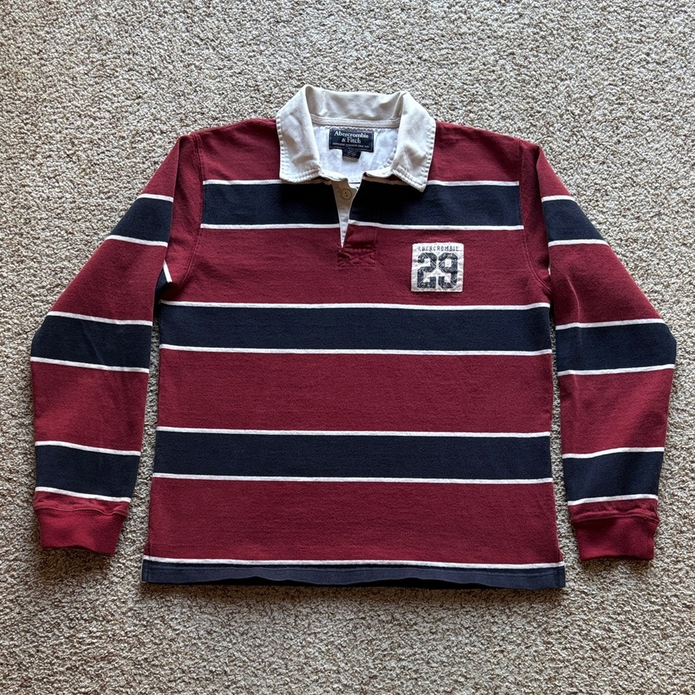 VTG 90’s Y2K Abercrombie & Fitch Striped Heavy Weight Cotton L/S Rugby Shirt L
